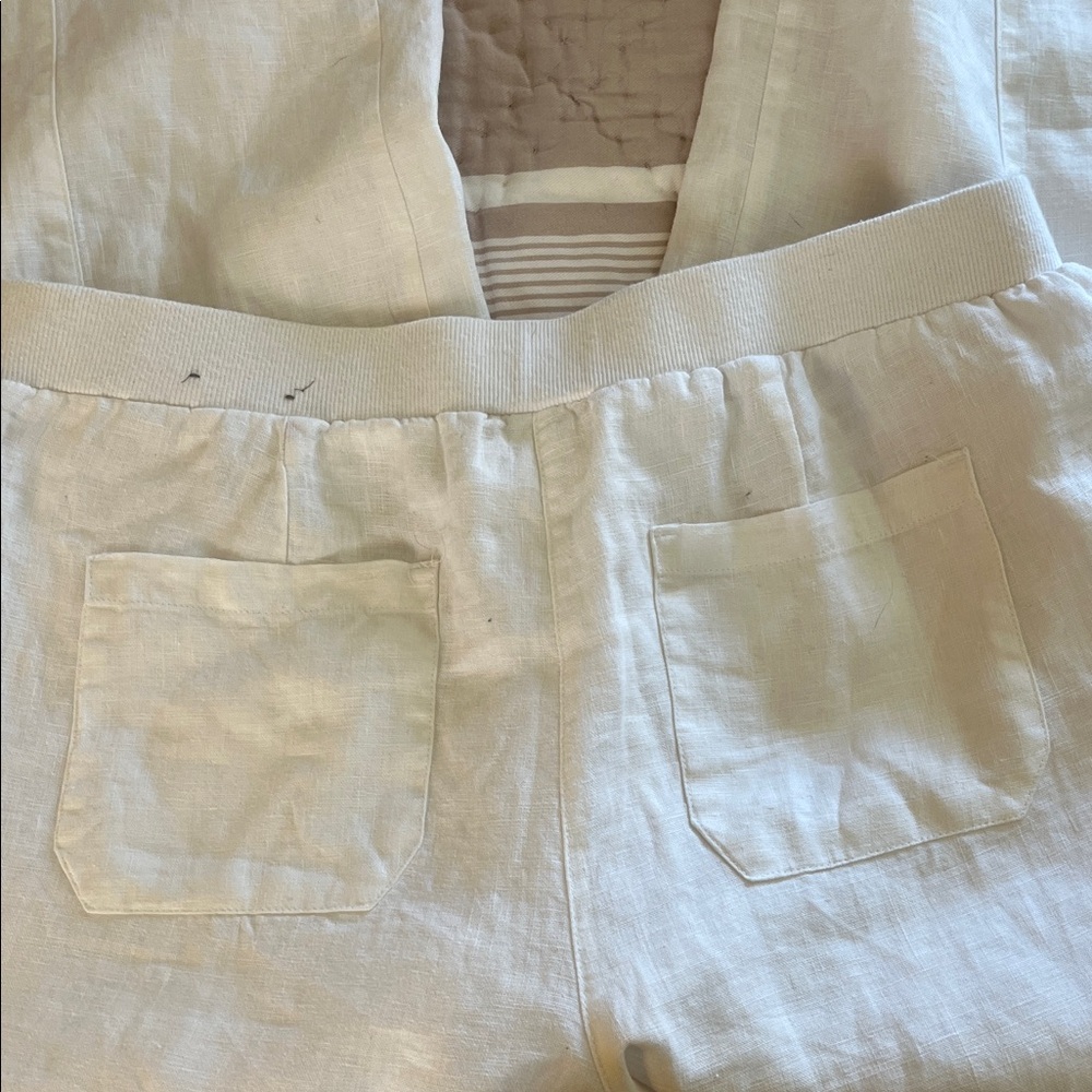 JM Collection White Linen Wide leg Drawstring Pants - Picture 7 of 8